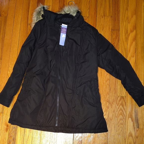 Motherhood Maternity Sz S The Snug Coat w/ Faux Fur Hood - Picture 3 of 7